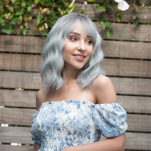 Dark Roots Silver Ombre Wavy Wig with Bangs | Mothers Day Gift | Ororo - Picture 5 of 9
